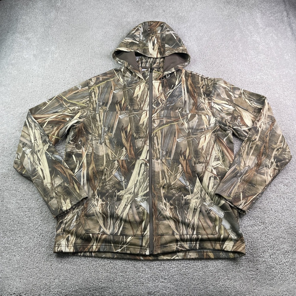 RedHead Jacket Mens Large Brown TrueTimber Camo Full Zip Hooded Fleece Hunting